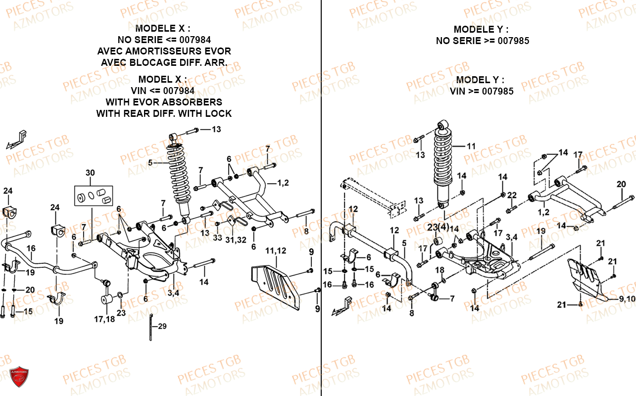 Suspension Arriere TGB Pieces TGB BLADE 600 SE X EPS (No Serie RFCFTHTBC.. Type: FTH-JDE)