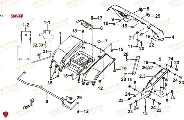 Carrosserie Arriere (modele Avec Feux Avant Ronds) TGB Pieces TGB BLADE 600 SL (No Serie RFCFTHTBB.. ET RFCFTHTBD..
Type: FTH-HDE ET FTH-JDE)
