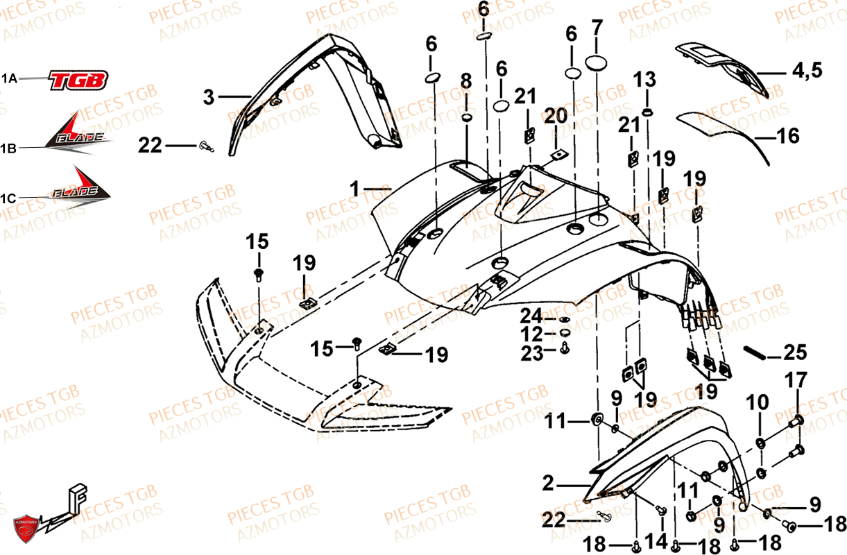Carrosserie Avant (modele Avec Face Avant A Led) AZMOTORS Pieces TGB BLADE 600 SL (No Serie RFCFTHTBB.. ET RFCFTHTBD..
Type: FTH-HDE ET FTH-JDE)