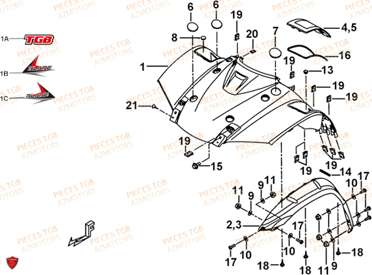Carrosserie Avant (modele Avec Feux Avant Ronds) AZMOTORS Pieces TGB BLADE 600 SL (No Serie RFCFTHTBB.. ET RFCFTHTBD..
Type: FTH-HDE ET FTH-JDE)