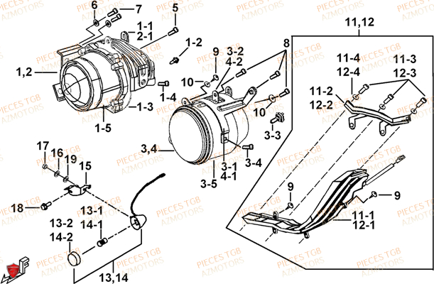Eclairage Avant (modele Avec Feux Avant Ronds) AZMOTORS Pieces TGB BLADE 600 SL (No Serie RFCFTHTBB.. ET RFCFTHTBD..
Type: FTH-HDE ET FTH-JDE)