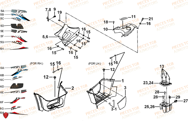 Marche Pied TGB Pieces TGB BLADE 600 SL (No Serie RFCFTHTBB.. ET RFCFTHTBD..
Type: FTH-HDE ET FTH-JDE)