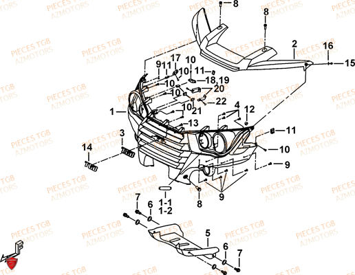 Pare Chocs (modele Avec Feux Avant Ronds) AZMOTORS Pieces TGB BLADE 600 SL (No Serie RFCFTHTBB.. ET RFCFTHTBD..
Type: FTH-HDE ET FTH-JDE)