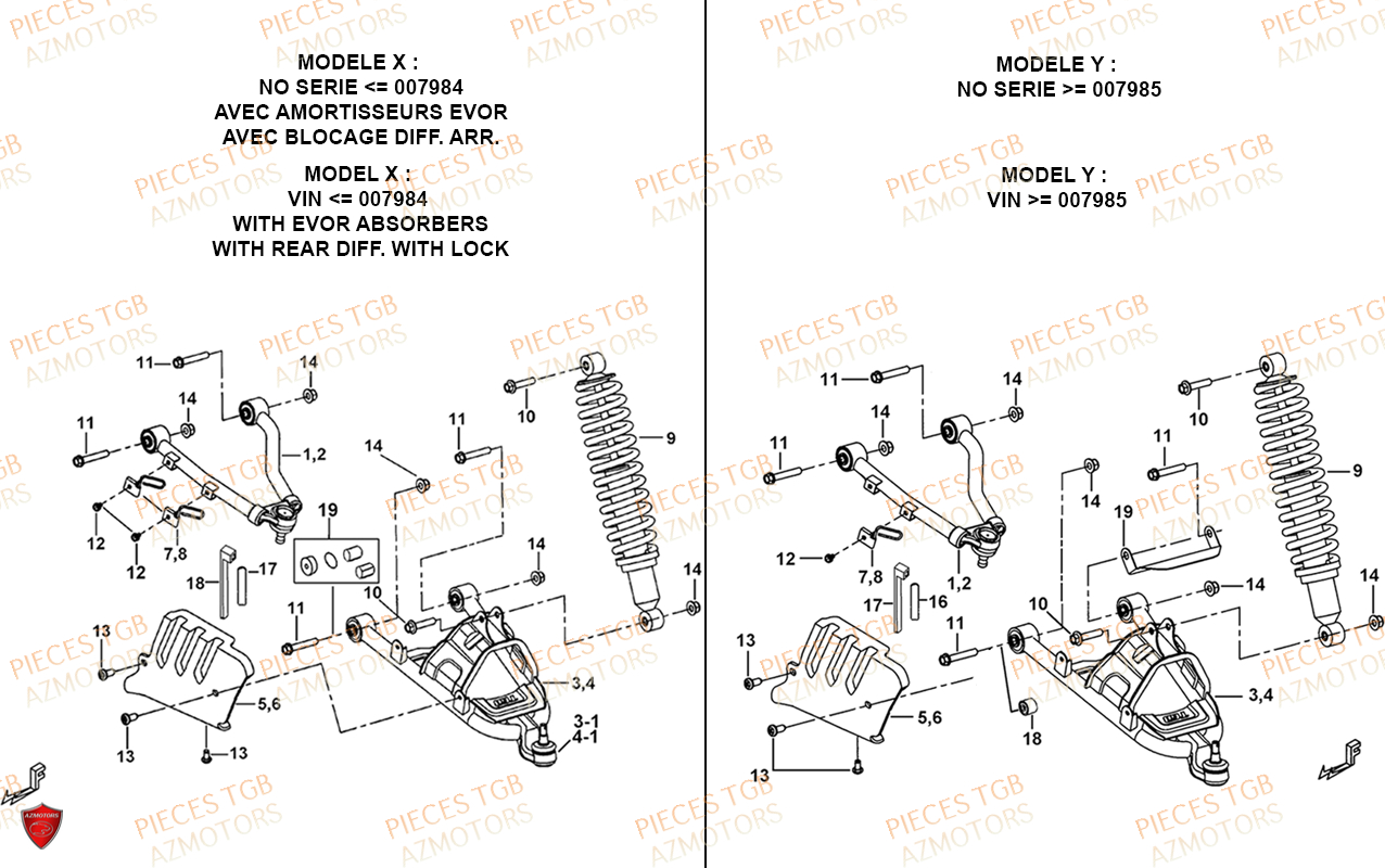 Suspension Avant TGB Pieces TGB BLADE 600 SL (No Serie RFCFTHTBB.. ET RFCFTHTBD..
Type: FTH-HDE ET FTH-JDE)