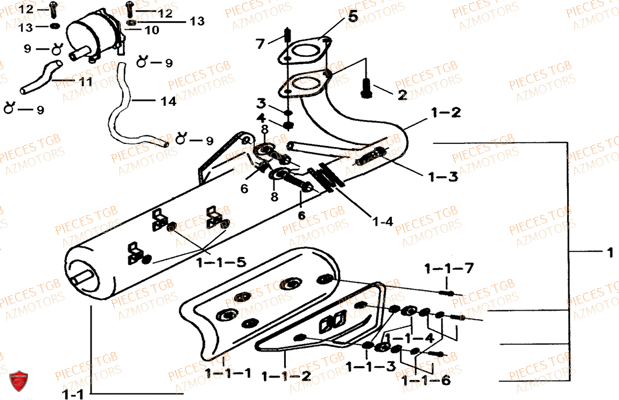 Echappement Euro 2 TGB Pieces TGB EXPRESS_50 (No Serie RFCBK1BKB...Type: BK1-B)
