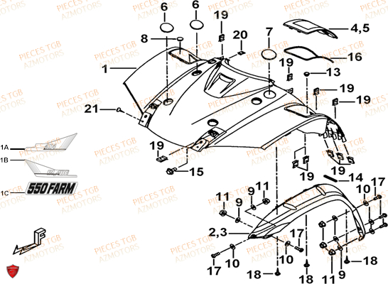 Carrosserie Avant AZMOTORS Pieces TGB FARM 550 (2015) (No Serie RFCFWGFEH.. Type: FWG-HFET)