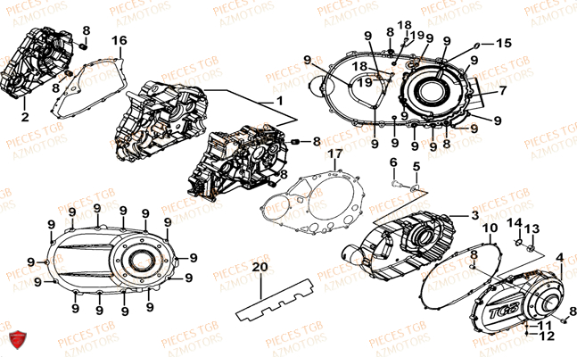 Carter Moteur AZMOTORS Pieces TGB FARM 550 (2015) (No Serie RFCFWGFEH.. Type: FWG-HFET)