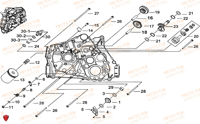 Carter Moteur Gauche 1 AZMOTORS Pieces TGB FARM 550 (2015) (No Serie RFCFWGFEH.. Type: FWG-HFET)