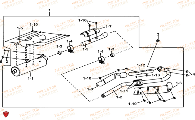 Echappement AZMOTORS Pieces TGB FARM 550 (2015) (No Serie RFCFWGFEH.. Type: FWG-HFET)