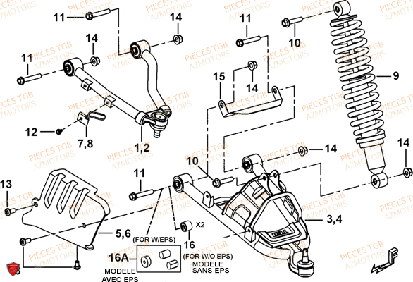 Suspension Avant AZMOTORS Pieces TGB FARM 550 (2015) (No Serie RFCFWGFEH.. Type: FWG-HFET)