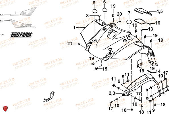 Carrosserie Avant AZMOTORS Pieces TGB FARM 550 EPS (No Serie RFCFWGFEH.. Type: FWG-HFET)