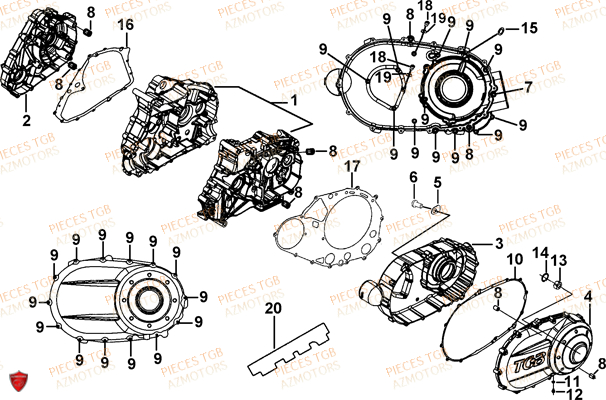 Carter Moteur AZMOTORS Pieces TGB FARM 550 EPS (No Serie RFCFWGFEH.. Type: FWG-HFET)