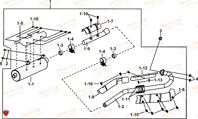 Echappement AZMOTORS Pieces TGB FARM 550 EPS (No Serie RFCFWGFEH.. Type: FWG-HFET)