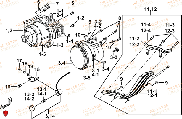 Eclairage Avant AZMOTORS Pieces TGB FARM 550 EPS (No Serie RFCFWGFEH.. Type: FWG-HFET)