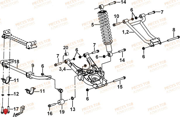 Suspension Arriere AZMOTORS Pieces TGB FARM 550 EPS (No Serie RFCFWGFEH.. Type: FWG-HFET)