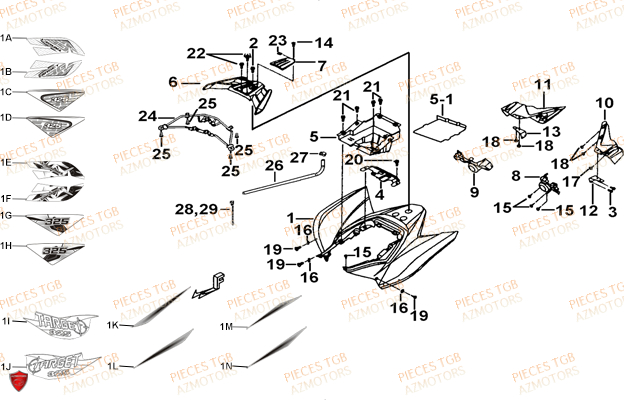 Carrosserie Arriere TGB Pieces TGB TARGET 325 (No serie RFCFCCVSA.... Type VSC)
