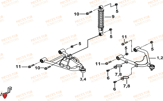 Suspension Avant Nouveau Modele TGB Pieces TGB TARGET 325 (No serie RFCFCCVSA.... Type VSC)