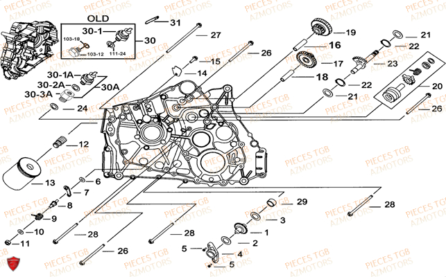 Carter Moteur Gauche 1 TGB Pieces TGB TARGET 400/425 4x4 (No Serie RFCFBEVEA.. Type: VSE)