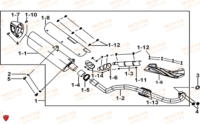 Echappement Droit TGB Pieces TGB TARGET 400/425 4x4 (No Serie RFCFBEVEA.. Type: VSE)