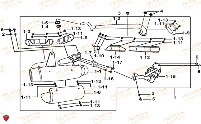 Echappement Horizontal TGB Pieces TGB TARGET 400/425 4x4 (No Serie RFCFBEVEA.. Type: VSE)