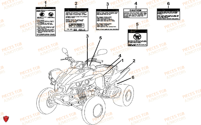 Etiquettes De Securite TGB Pieces TGB TARGET 400/425 4x4 (No Serie RFCFBEVEA.. Type: VSE)