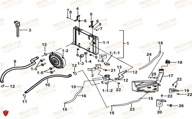 Refroidissement TGB Pieces TGB TARGET 400/425 4x4 (No Serie RFCFBEVEA.. Type: VSE)