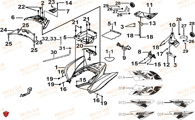 Carrosserie Arriere TGB Pieces TGB TARGET 460 IRS (No Serie RFCFBFVFD...Type: VSF-D)