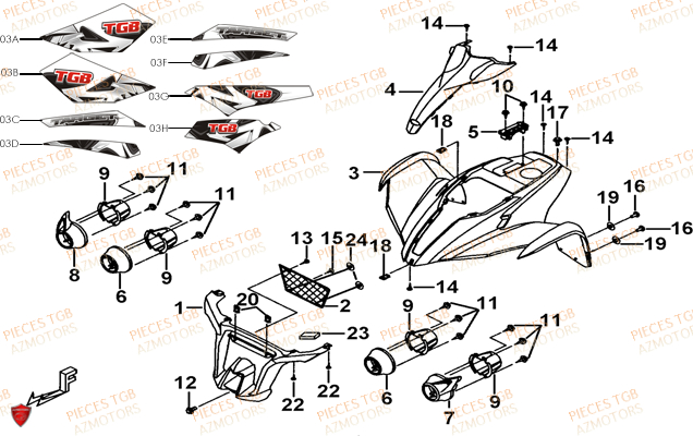 Carrosserie Avant TGB Pieces TGB TARGET 460 IRS (No Serie RFCFBFVFD...Type: VSF-D)