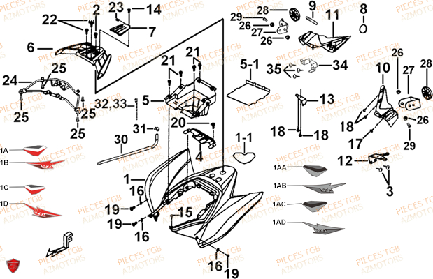 Carrosserie Arriere AZMOTORS Pieces TGB TARGET 600 (No Serie RFCFBHVHB.. Type: VSH-DE)