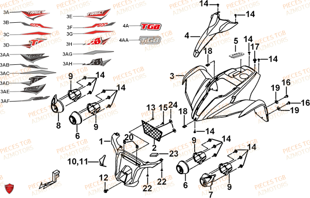 Carrosserie Avant TGB Pieces TGB TARGET 600 (No Serie RFCFBHVHB.. Type: VSH-DE)