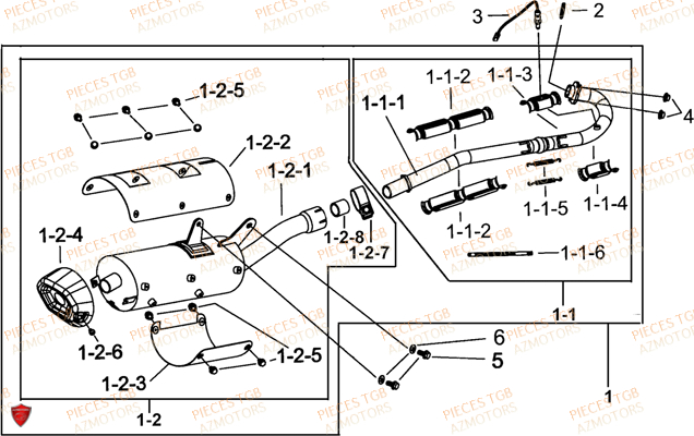 Echappement AZMOTORS Pieces TGB TARGET 600 (No Serie RFCFBHVHB.. Type: VSH-DE)