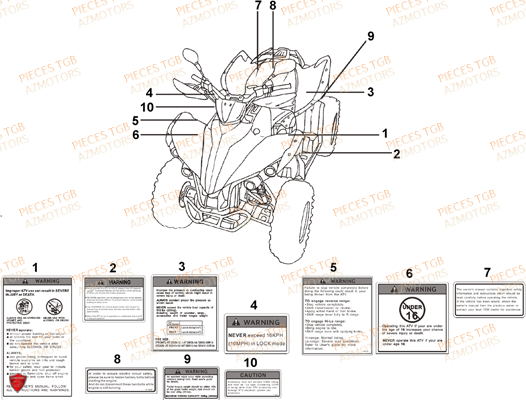 Etiquettes De Securite AZMOTORS Pieces TGB TARGET 600 (No Serie RFCFBHVHB.. Type: VSH-DE)