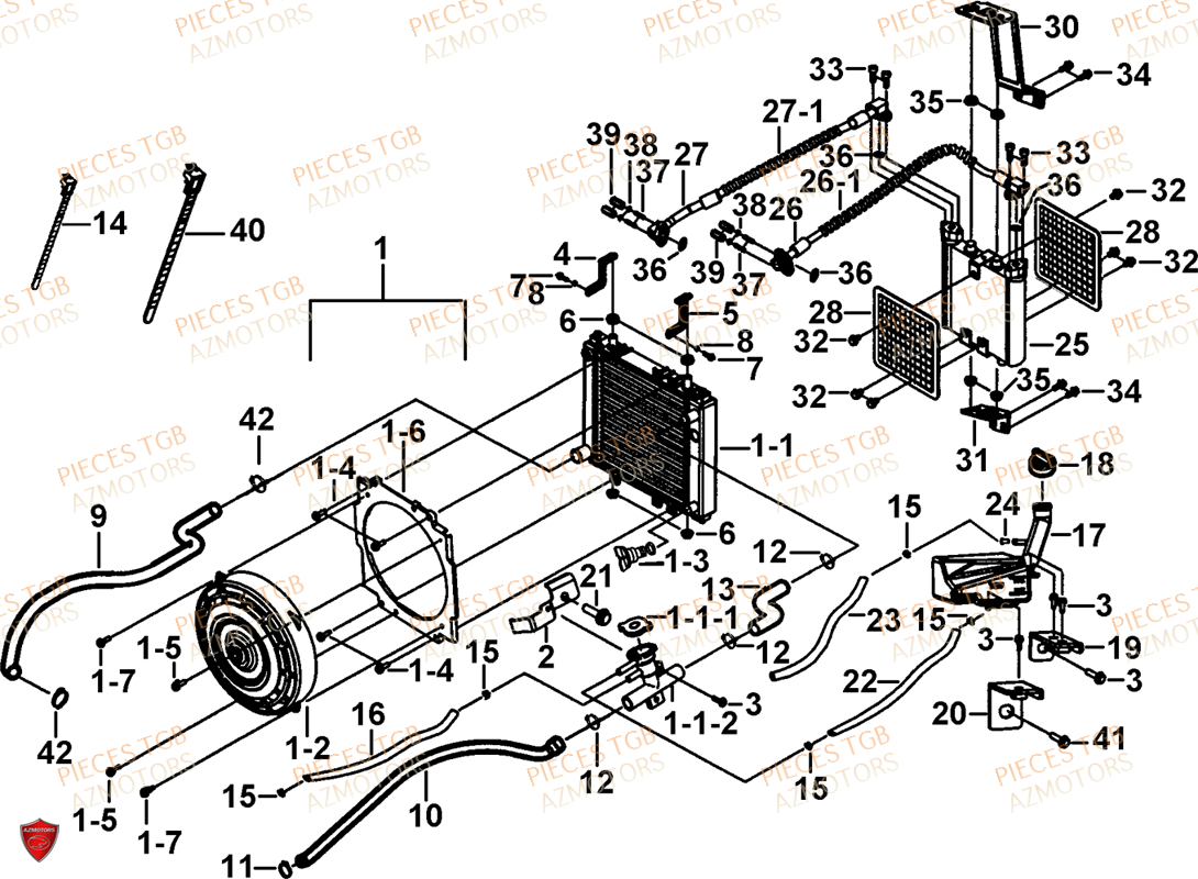 Refroidissement AZMOTORS Pieces TGB TARGET 600 (No Serie RFCFBHVHB.. Type: VSH-DE)