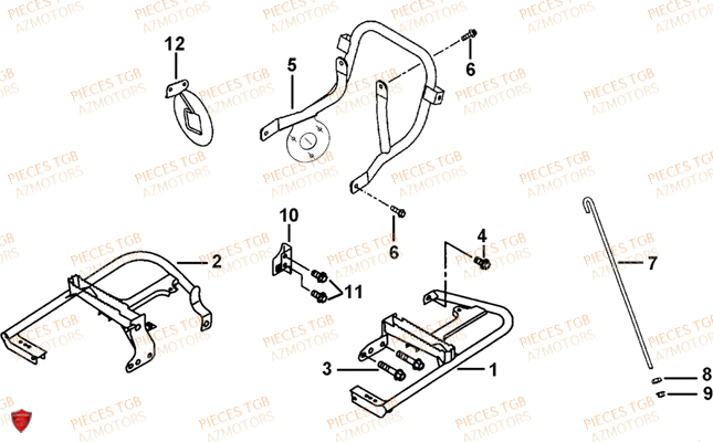 Support Porte Bagages AZMOTORS Pieces TGB TARGET 600 (No Serie RFCFBHVHB.. Type: VSH-DE)