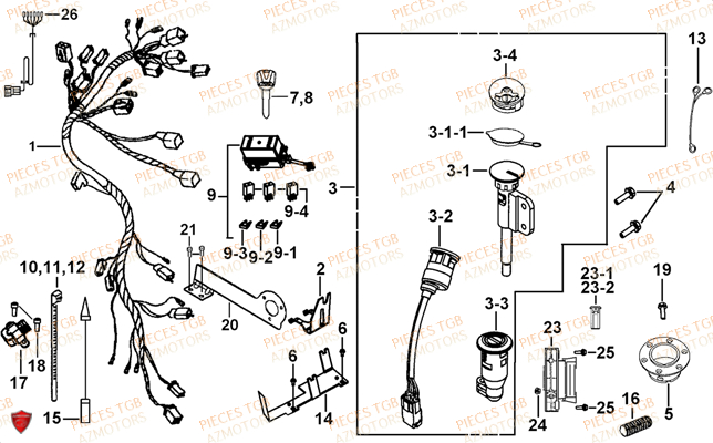 Systeme Electrique 2 AZMOTORS Pieces TGB TARGET 600 (No Serie RFCFBHVHB.. Type: VSH-DE)