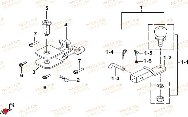 Attelage (option) AZMOTORS Pieces TGB TARGET 600 EPS (No Serie RFCVTHTBA.. Type: VTH-DE)