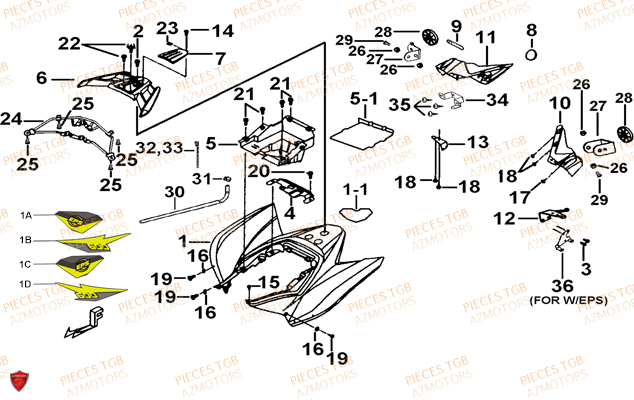 Carrosserie Arriere TGB Pieces TGB TARGET 600 EPS (No Serie RFCVTHTBA.. Type: VTH-DE)