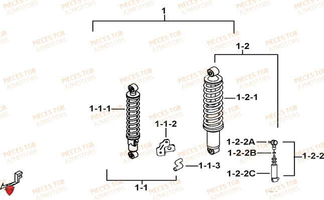 Amortisseurs TGB Pieces TGB TARGET_F 500/550 IRS GUNNER_550 (No Serie RFCFBEVGD... Type: VSG-D)