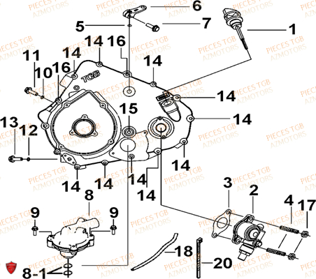 Cache Carter Moteur Gauche 2 TGB Pieces TGB TARGET_F 500/550 IRS GUNNER_550 (No Serie RFCFBEVGD... Type: VSG-D)