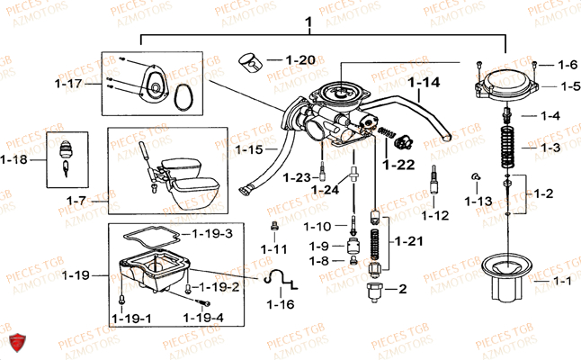 Carburateur TGB Pieces TGB TARGET_F 500/550 IRS GUNNER_550 (No Serie RFCFBEVGD... Type: VSG-D)