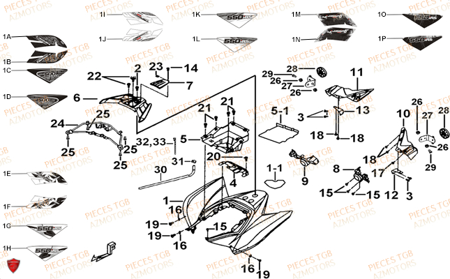 Carrosserie Arriere TGB Pieces TGB TARGET_F 500/550 IRS GUNNER_550 (No Serie RFCFBEVGD... Type: VSG-D)