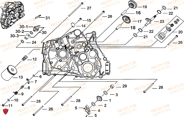 Carter Moteur Gauche 1 TGB Pieces TGB TARGET_F 500/550 IRS GUNNER_550 (No Serie RFCFBEVGD... Type: VSG-D)