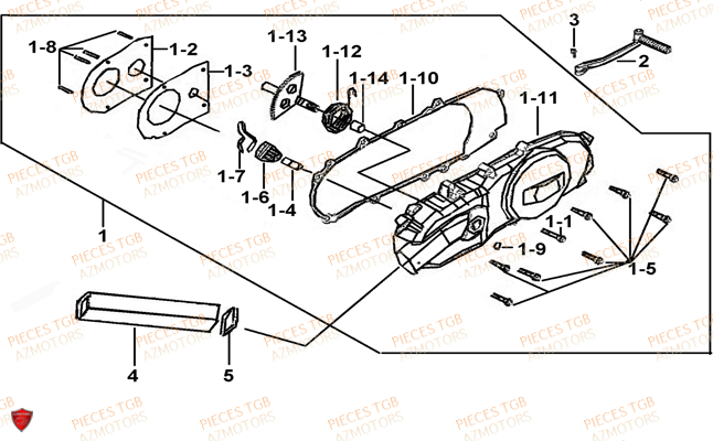 Couvercle Carter Moteur Gauche TGB Pieces TGB_X_MOTION_125 (No Serie RFCCU8CUB...Type: CU8-B)