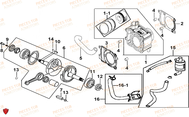 Cylindre TGB Pieces TGB_X_MOTION_125 (No Serie RFCCU8CUB...Type: CU8-B)