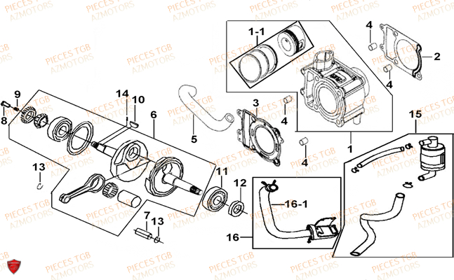 CYLINDRE TGB Retrouvez les pieces détachées du TGB X MOTION 125, RFCCU8CUB vue eclatée ,schema, de pieces
