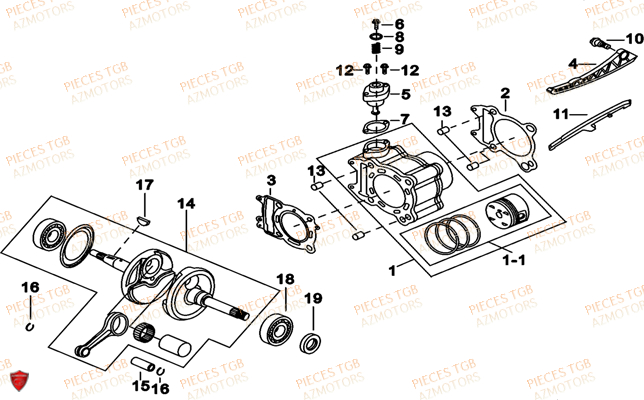 Cylindre TGB Pieces TGB_X_MOTION_250 (No Serie RFCCUBCUB...Type: CUB-B)

