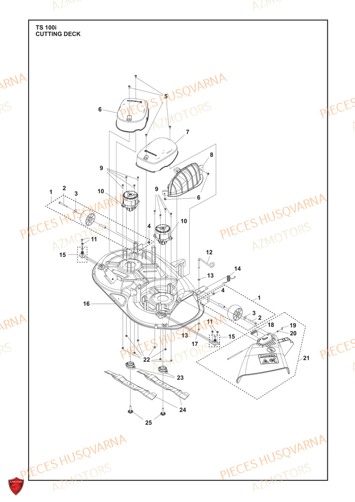 Carter De Tondeuse Coupe 1 AZMOTORS PIECES TRACTEUR TONDEUSE TS 100I HUSQVARNA