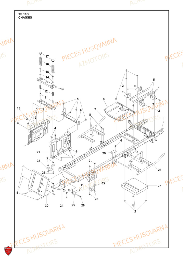 Chassis AZMOTORS PIECES TRACTEUR TONDEUSE TS 100I HUSQVARNA