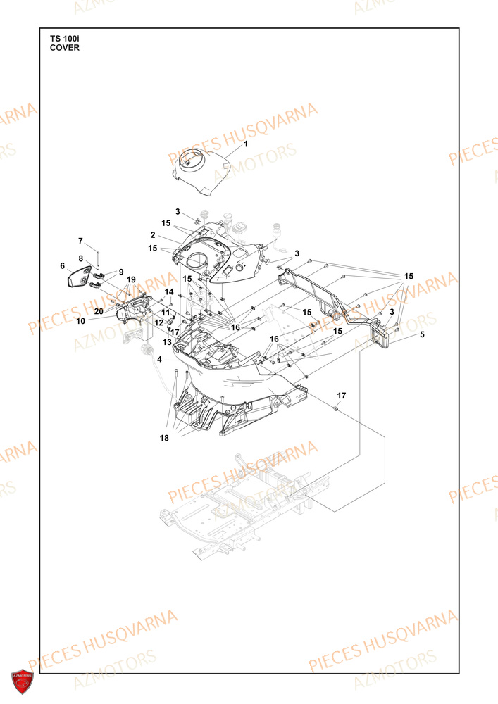 Couvercle 2 AZMOTORS PIECES TRACTEUR TONDEUSE TS 100I HUSQVARNA