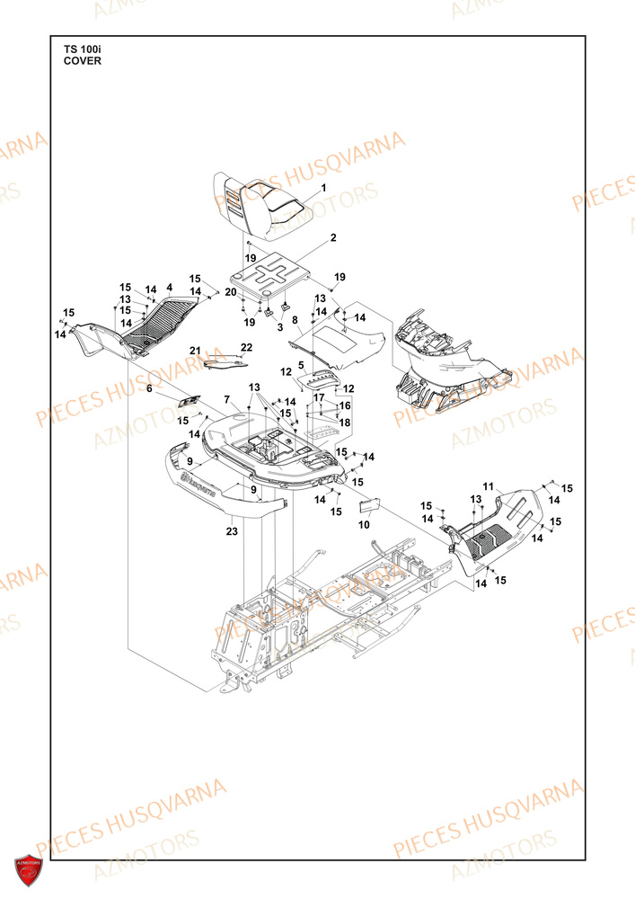 Couvercle 3 AZMOTORS PIECES TRACTEUR TONDEUSE TS 100I HUSQVARNA